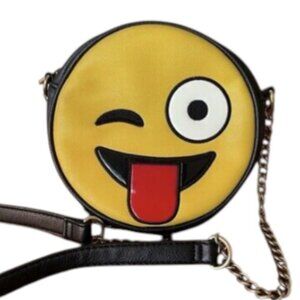 Olivia Miller black and yellow emoji round crossbody handbag